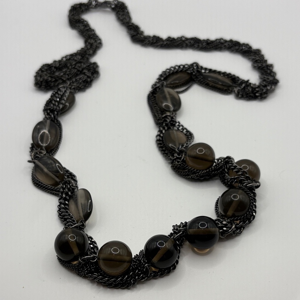 T Tahari Smoky Black and Silver Glass Necklace